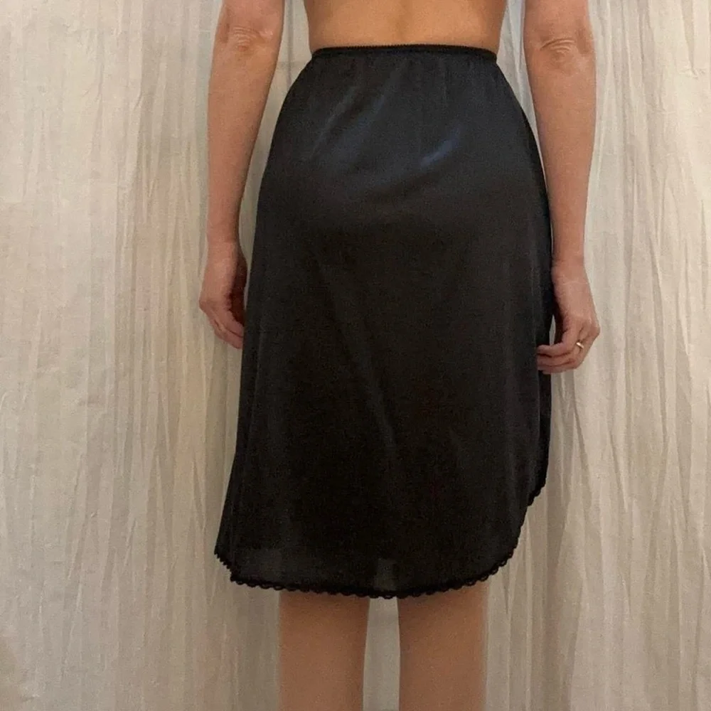 Black Slip Skirt‎ With Scalloped Hem and High Slit Half Slip